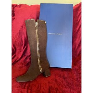 Adrienne Vittadini Brown Suede Boots with Gold Stud Accents - Size 7